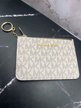 Michael Kors Jet Set Travel Small Logo Card Holder w/Key Ring Brown/Beige